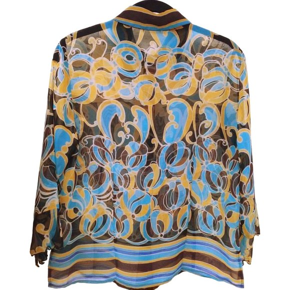 Lot of 2 Tops Sheer Blouses Geometric Patterned -M(10) Open-Front Button-up - Picture 12 of 13